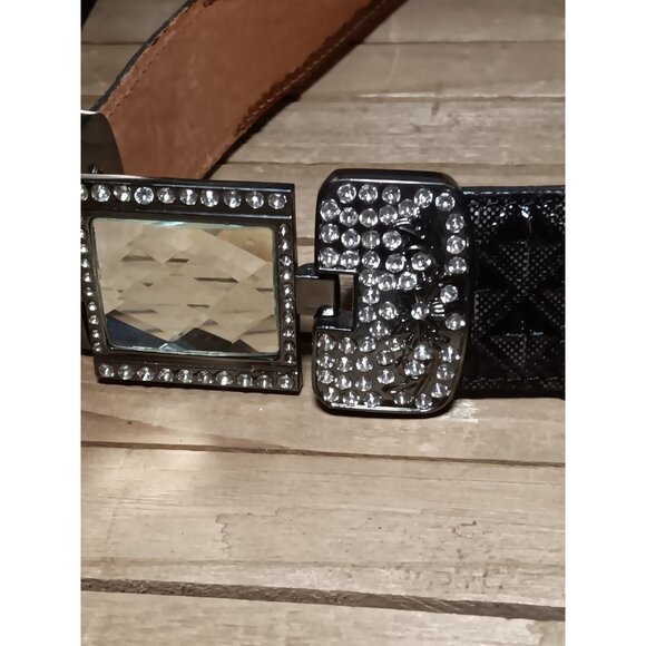 100% Leather Mexican Western Bling Belt Unisex Giant Rhinestone Buckle Size 42